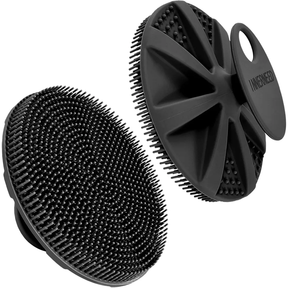 Soft Silicone Exfoliating Body Scrubber for Shower Gentle Cleansing Brush Handheld Massager with Lathering Pouch Back Scrubber for Men and Women Deep Cleans Skin Removes Dead Cells and Improves Circulation Premium