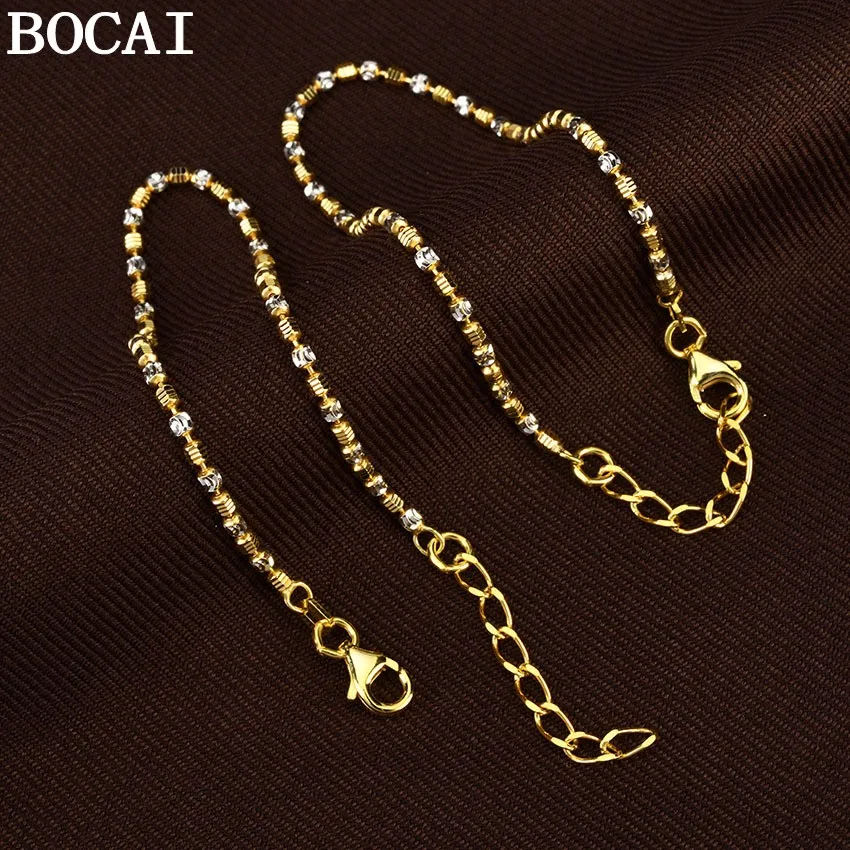 

BOCAI NEW S925 Sterling Silver Yellow White Laser Curved Knife Beads Hexagonal Beads Women's Bracelet