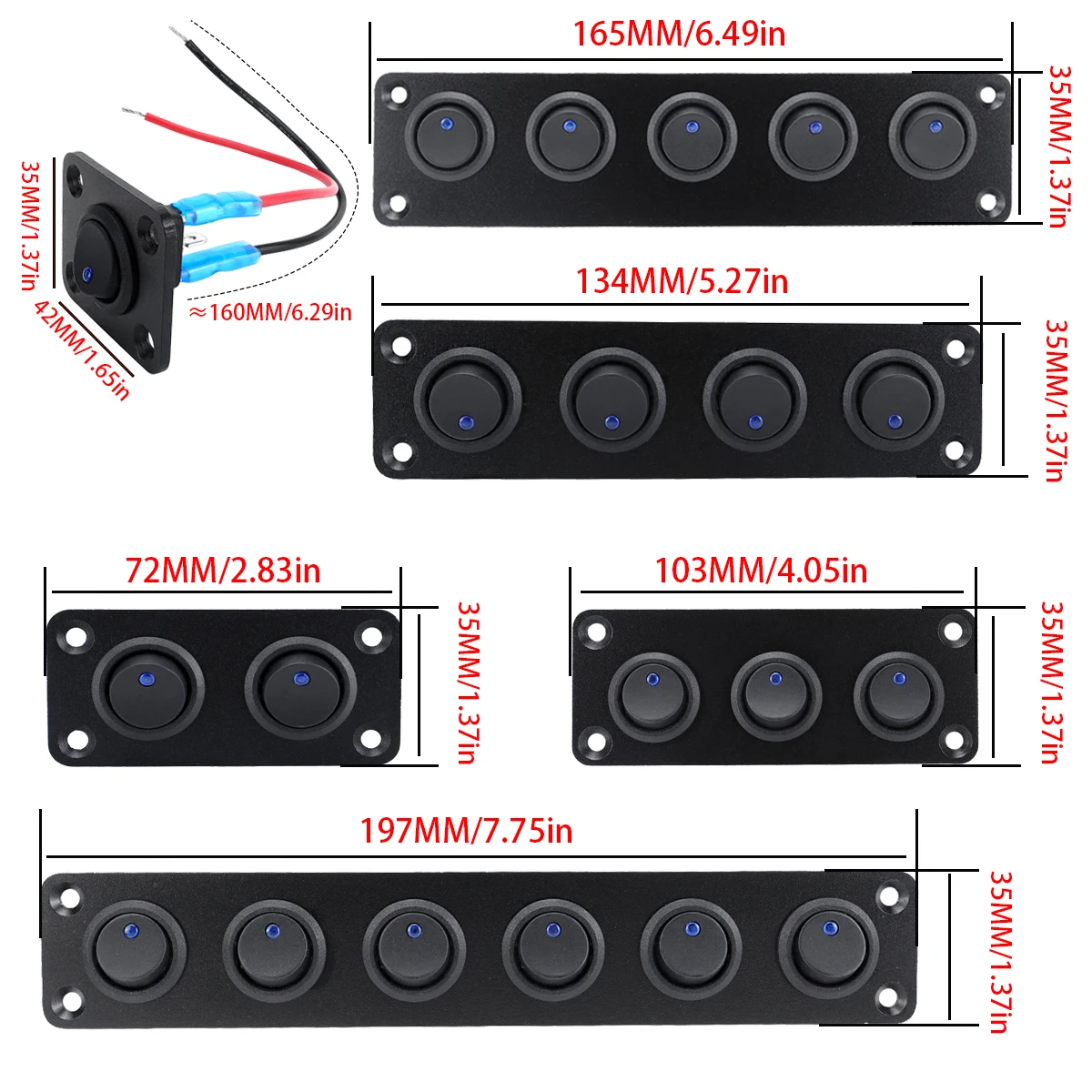 Blue/red/green 12V 20A 1-6 position aluminum joystick switch panel, suitable for cars, RVs, yachts, etc