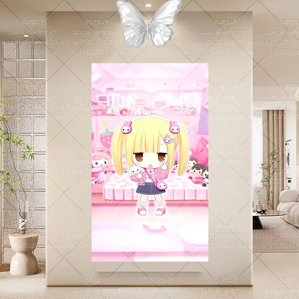 Cute style girl's heart anime wall tapestry, extremely cute. Large-sized wall tapestry for the bedroom, long strip style
