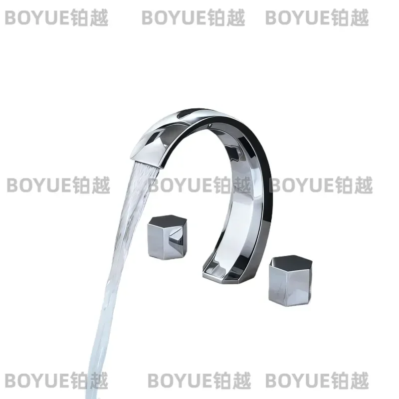 Gun Gray Rose Gold Brass 3 Hole Bathroom Faucet Hexagonal Split Basin Mixer Tap Hot Cold Water Sink Fixture Modern Design