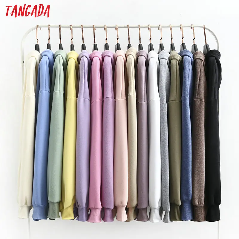 Tangada 2022 women fleece cotton hoodie sweatshirts oversize ladies pullovers pocket hooded jacket SD60-1