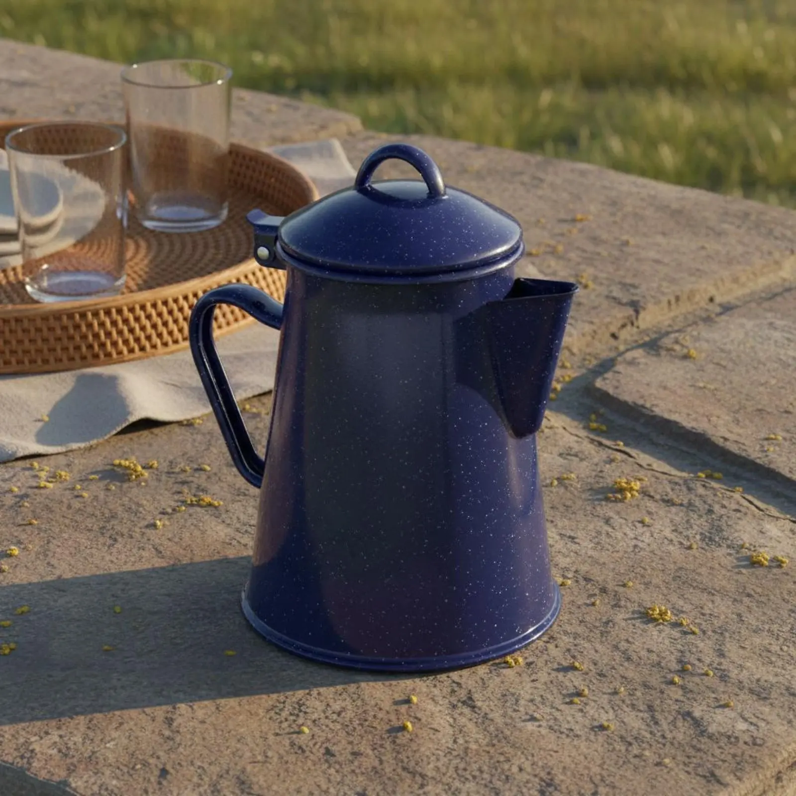 Enamel Coffee Pot Easy to Clean Camping Enamel Pot Blue Speckled Kettle Long-Lasting Coffee Boiler Boiling Water view 4