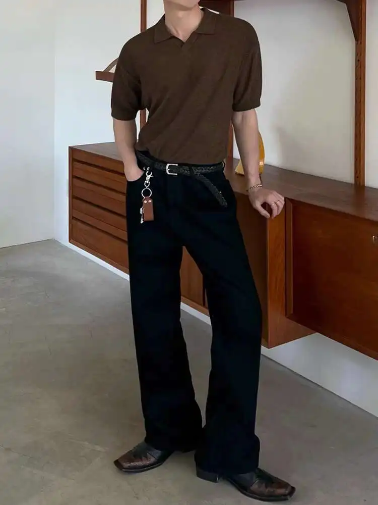 

SYUHGFA Micro Flared Men's Jeans Loose Stylish Denim Pants Korean Solid Color Trendy Male Toursers 2025 Summer Men Bottoms