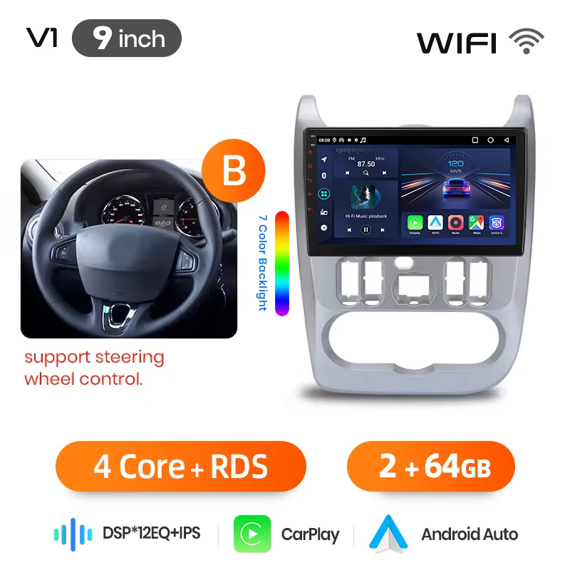 Junsun Android Auto autoradio voor Renault Logan 1 Sandero 2009 2010 2011-2013 Multimedia draadloze CarPlay SWC GPS navigatie RDS DSP