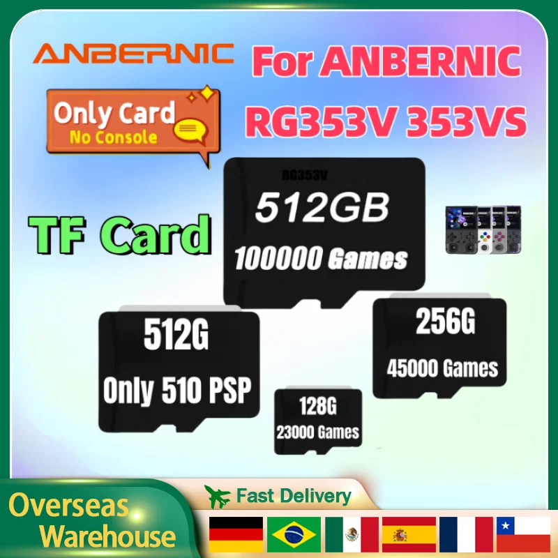 

For ANBERNIC RG353V RG353VS TF Card Preloaded Games Memory Card Retro Handheld Game Console Card Pre-install 512G 100K Games PSP