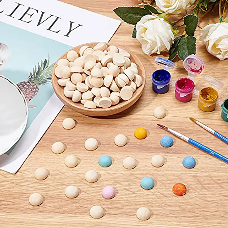 Half Wood Balls Bead Unfinished Natural Split Wood Beads Round Wood Balls Beads DIY Kids Arts and Craft Accessories Decoration