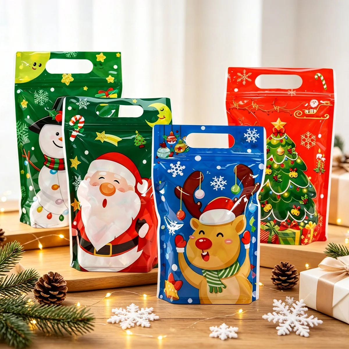 10/20 Stück Frohe Weihnachten Geschenktüten, niedliche Weihnachtsmann- und Weihnachtsbaum-Motiv, wiederverschließbare Leckerli-Beutel mit Reißverschluss, Neujahrs- und Weihnachtsdekoration für Zuhause – Detail 9