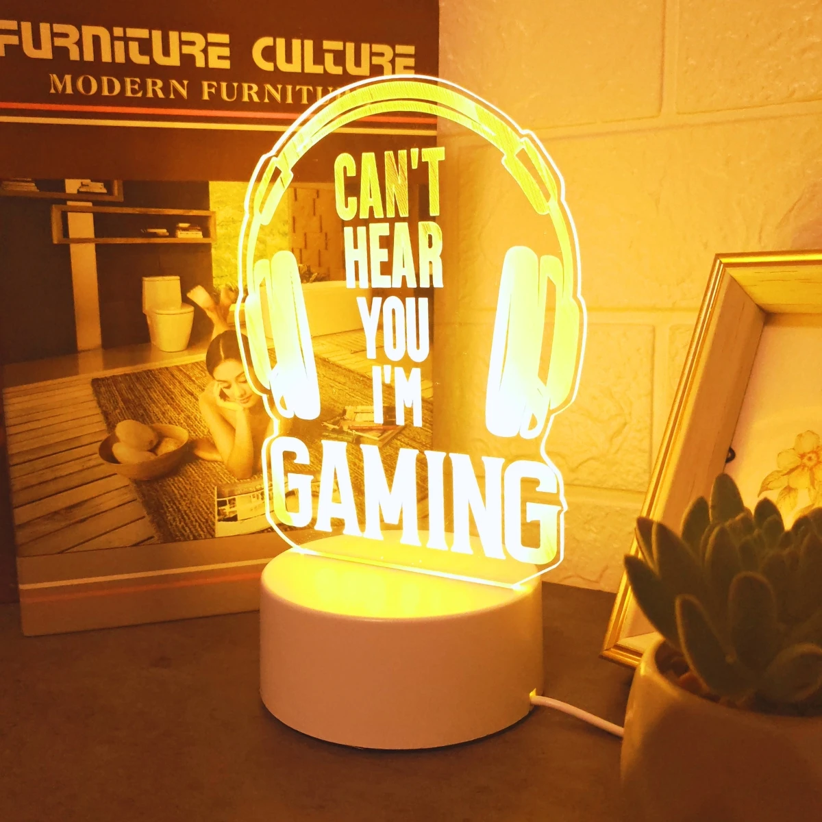

Игровая гарнитура, 3D-ночник, питание от USB, используется для украшения игровой комнаты, рождества, украшения на день рождения.