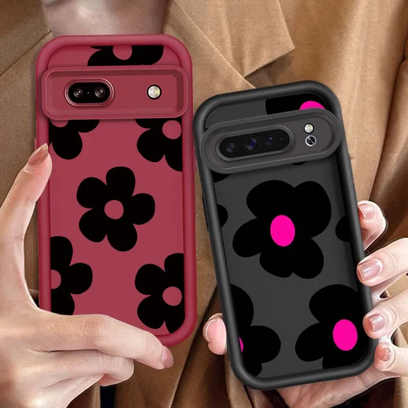 

Black Flower Art Cool For Google Pixel 9 8A 8 7 7A Pro XL 5G Eye Ladder Soft TPU Shockproof Cover Phone Case