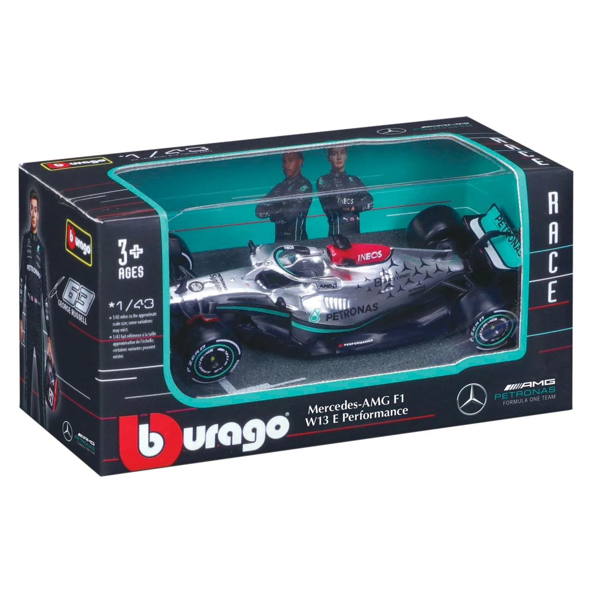 Bburago 1:43 2022 mercedes-amg w13 f1 formel rennwagen statische simulation modell aus druckguss legierung