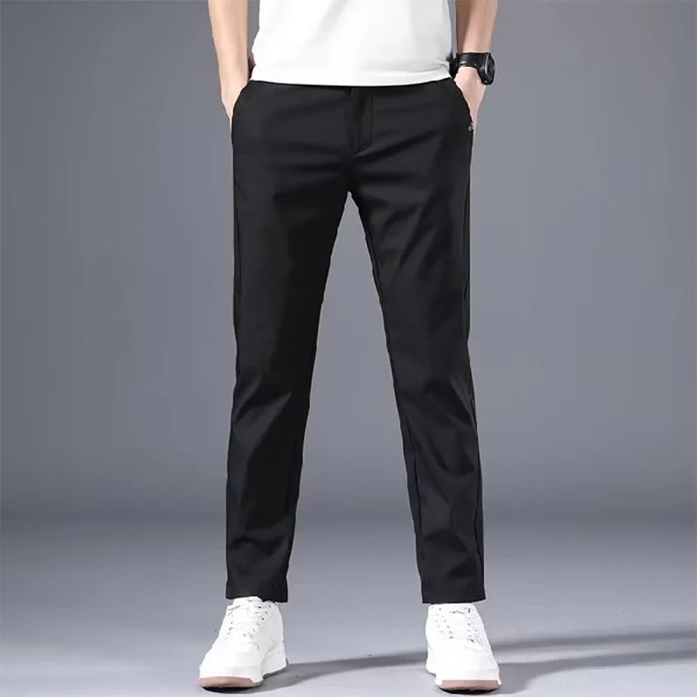 

Mens Fashion Slim FIT Stretch Chino Trousers Solid Casual Flat Front Flex Classic Men's Clothes Full Comfortable Seamless Pants