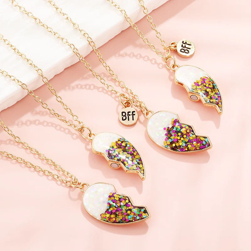 2 Pcs/Set Best Friends Pendant Necklace Broken Love Heart Women Chain Choke BFF Good Friendship Necklaces Jewelry Gifts for Kids