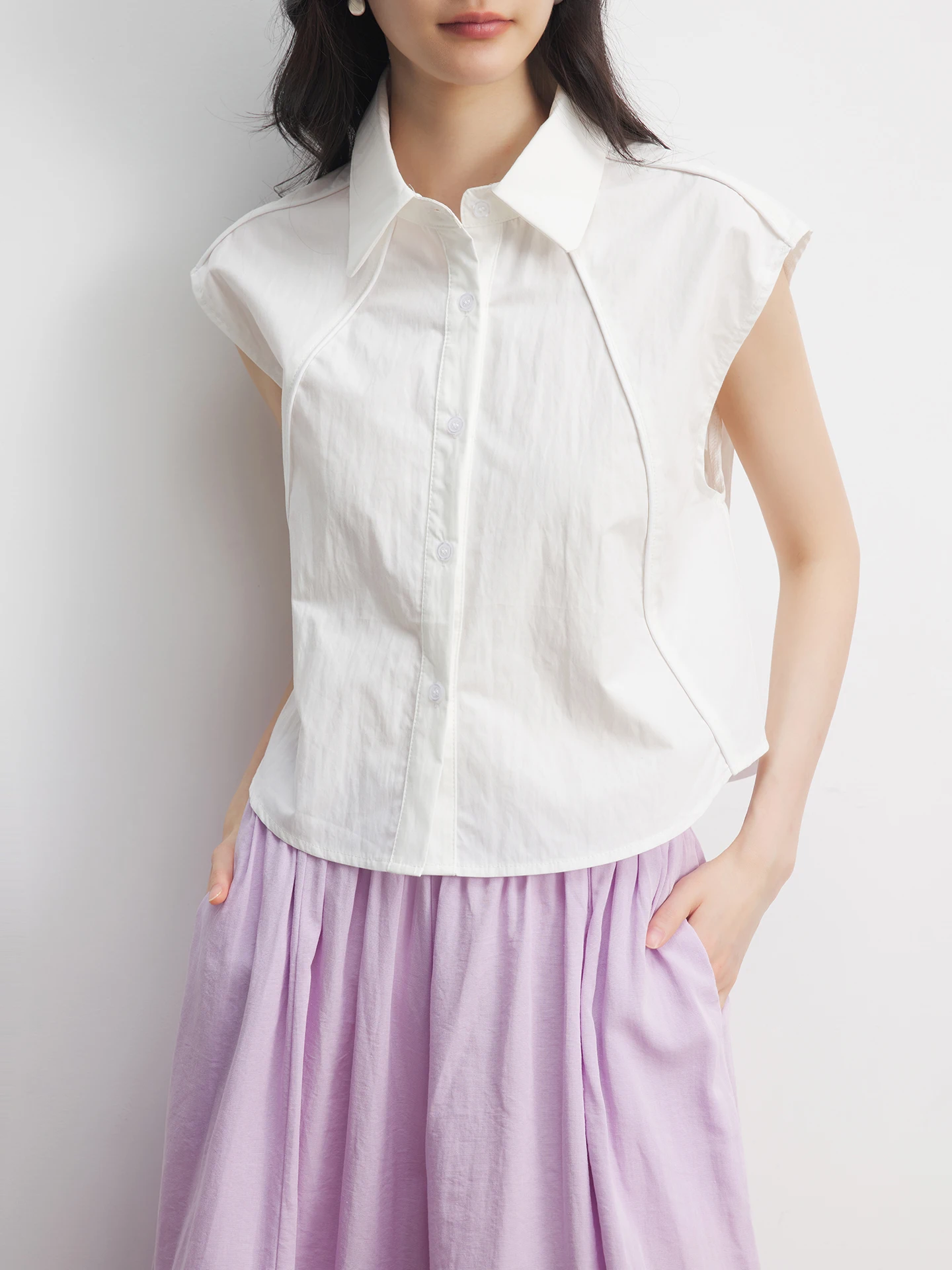 

Annata Women's White Collared Svel irt Summer Design Sense Tank Top Small irt 2025 New Sle Cotton Lyocell Blend