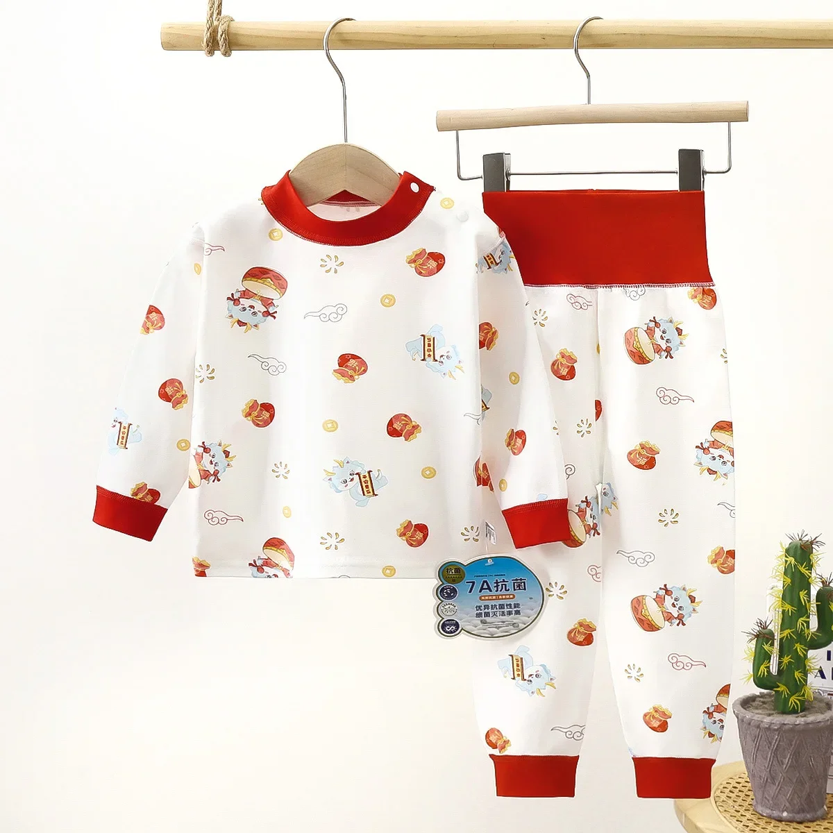 Kids Pure Cotton Pajamas Boys Girls Cartoon Long Sleeve T-Shirt Top + High Waisted Pants Baby Sleepwear Underwear Clothes Sets