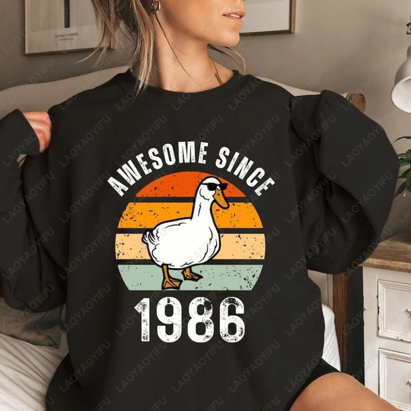 

Толстовка унисекс в стиле ретро с забавным гусем, винтажный потрясающий зимний пуловер с принтом с 1986 года, подарок на 40-летие, одежда на годовщину