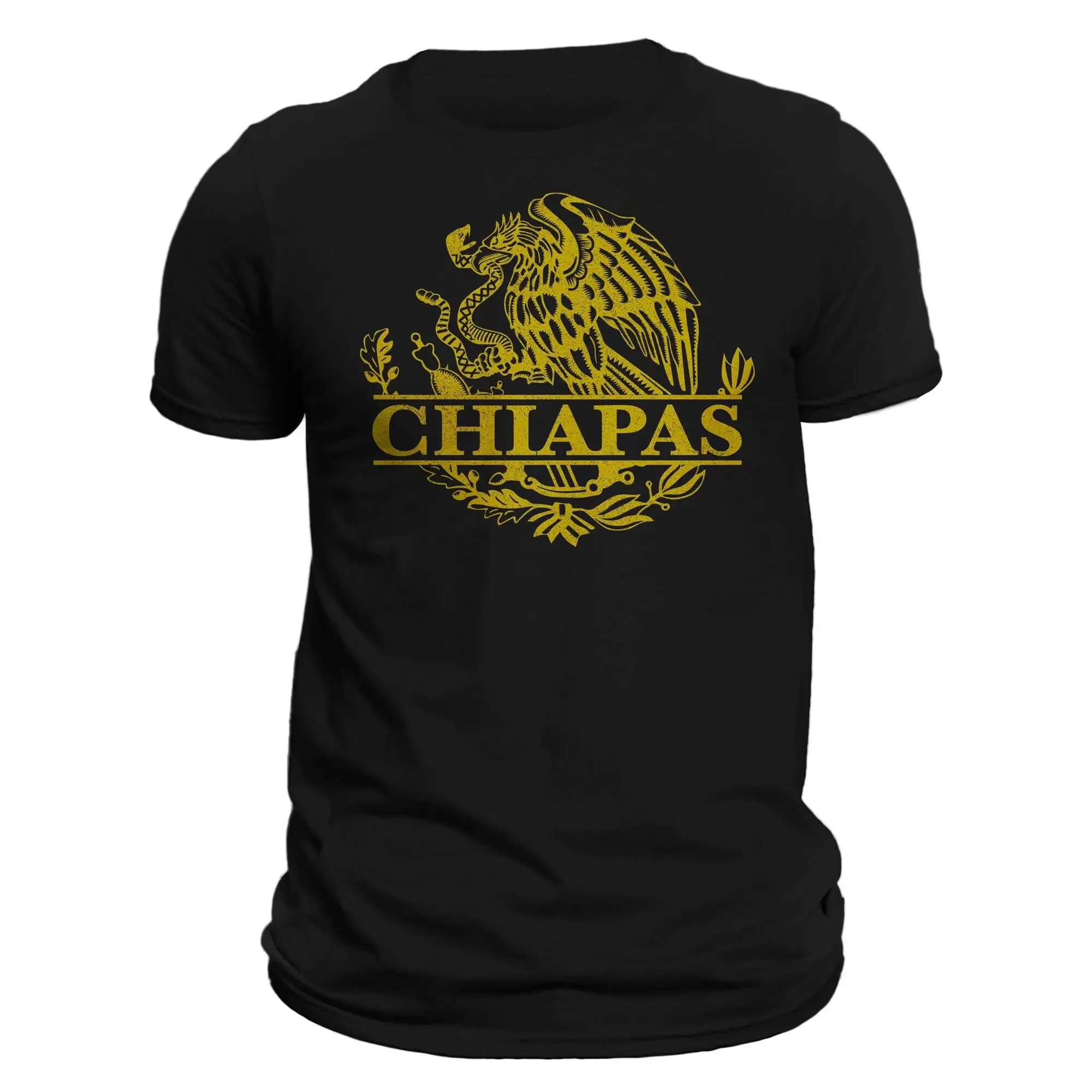 Chiapas Mexico Eagle Emblem T-Shirt - 100% Ring-spun Combed Cotton Classic Crew Neck Regular Fit Casual Versatile Wear