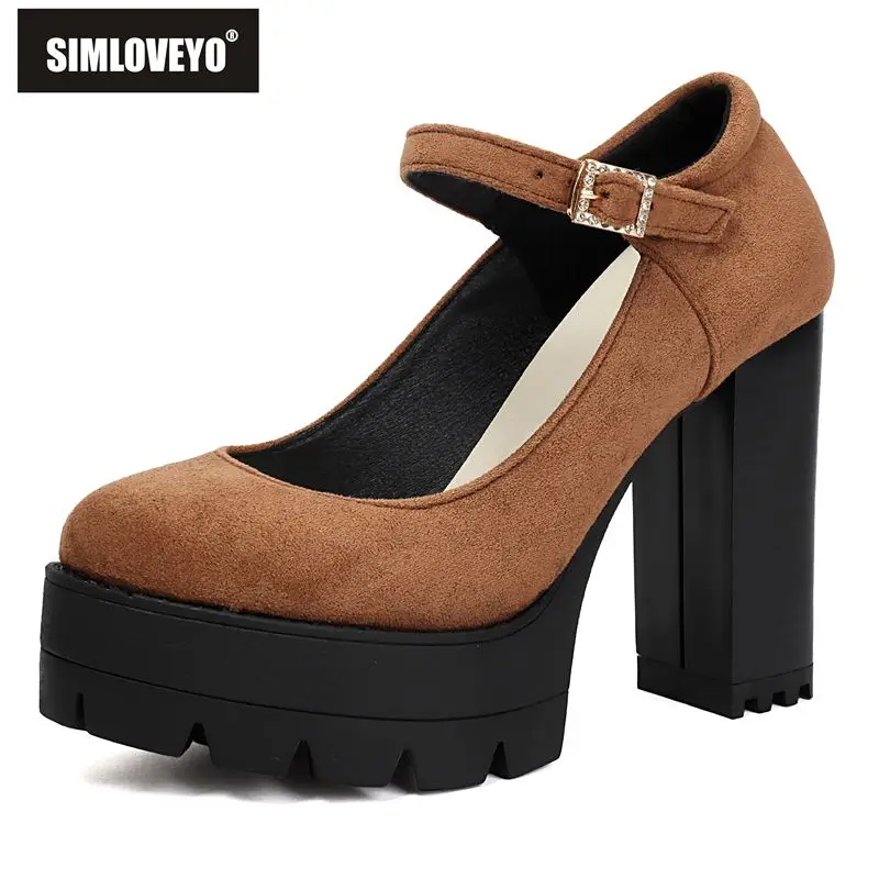 

SIMLOVEYO 2026 Новые женские туфли Мэри Джейн с круглым носком, на толстом каблуке 11 см, на платформе 35 см, с ремешком на пряжке, милые туфли для свиданий, большие размеры 44