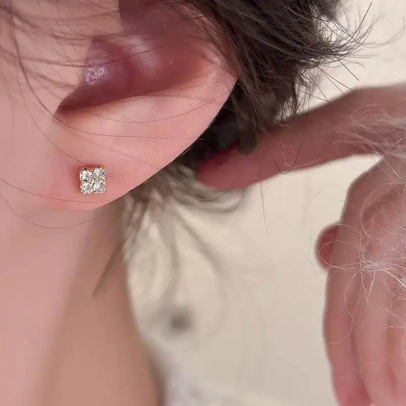 1/2 Pairs Square-cut Zirconia Earrings Mini Crystal Flower Pierced Earrings Fashion Jewelry For Women Daily Wear Dating Parties