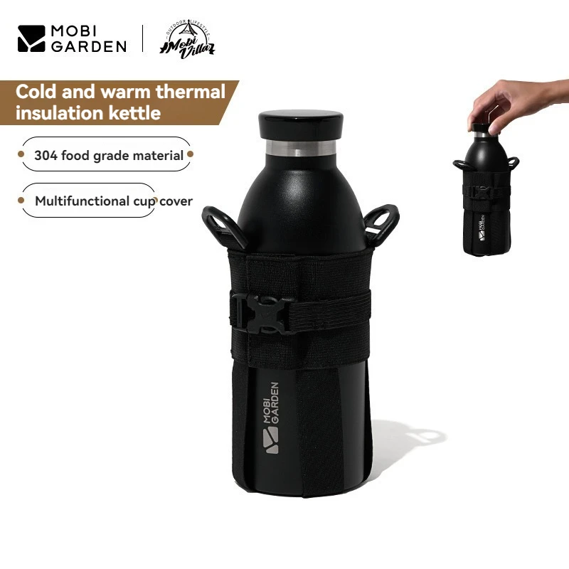 

Thermal cup, warm and warm water kettle portable black camping large capacity stainless steel water cup with free cup set