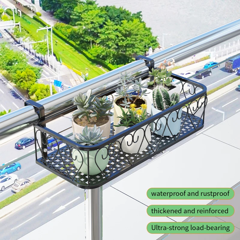 Plant Stand Shelves Balcony Flower Pot Rack Hanging Guardrail Succulent Flower Railing Shelf