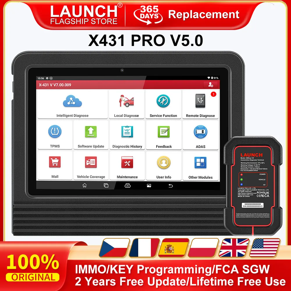 LAUNCH X431 PRO V5.0 OBD2 Car Scanner IMMO/Key Programming Auto Diagnostic Tool DBScar VII CANFD DOIP 37+ Resets ECU Coding Scan