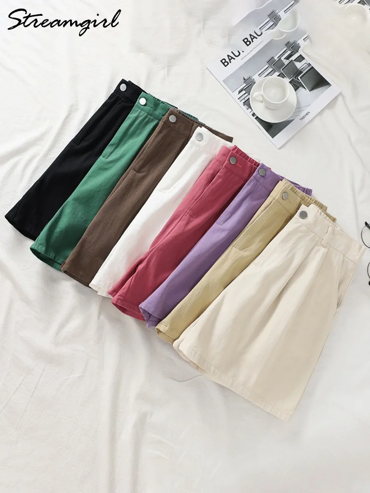 Pantaloncini larghi verdi Streamgirl per donna pantaloncini estivi da donna in cotone Casual A Line bianchi A gamba larga pantaloncini estivi da