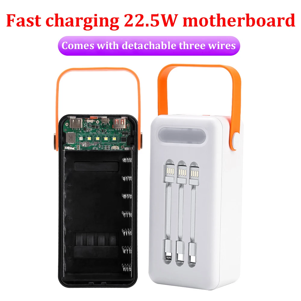 21*18650 Battery Storage Box 10W 22.5W Fast Charging Solar Power Bank Case 18650 Holder 4*USB Micro Type-C Solar Charging