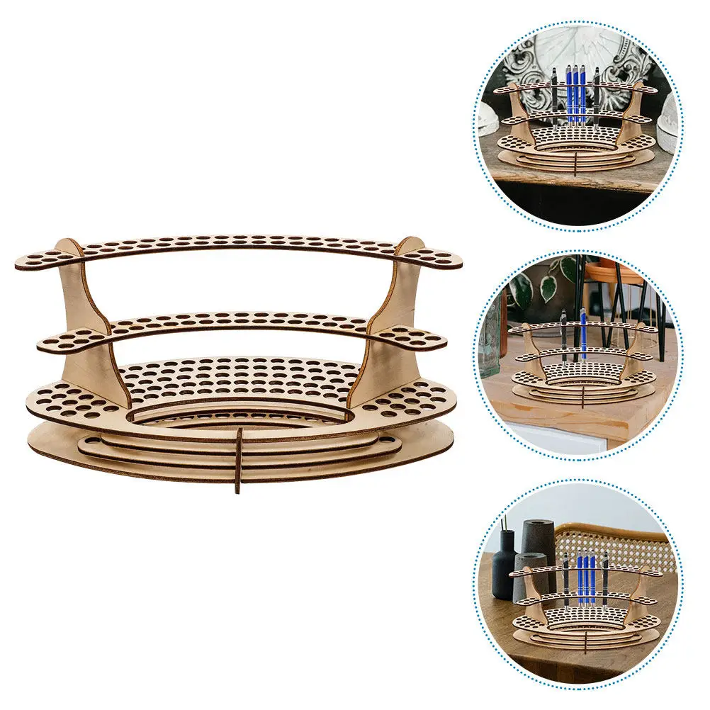 

2Pcs Wooden Pen Display Rack Desktop Organizer with Slots for Pens Pencils Office Desk Study Room Stationery Storage