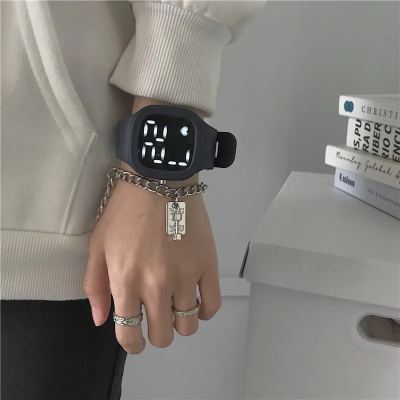 Simple Electronic Led Dightal Fashion Watch for INS Niche Square Mirror Sport Watches for Men Women Students Relogio Masculino