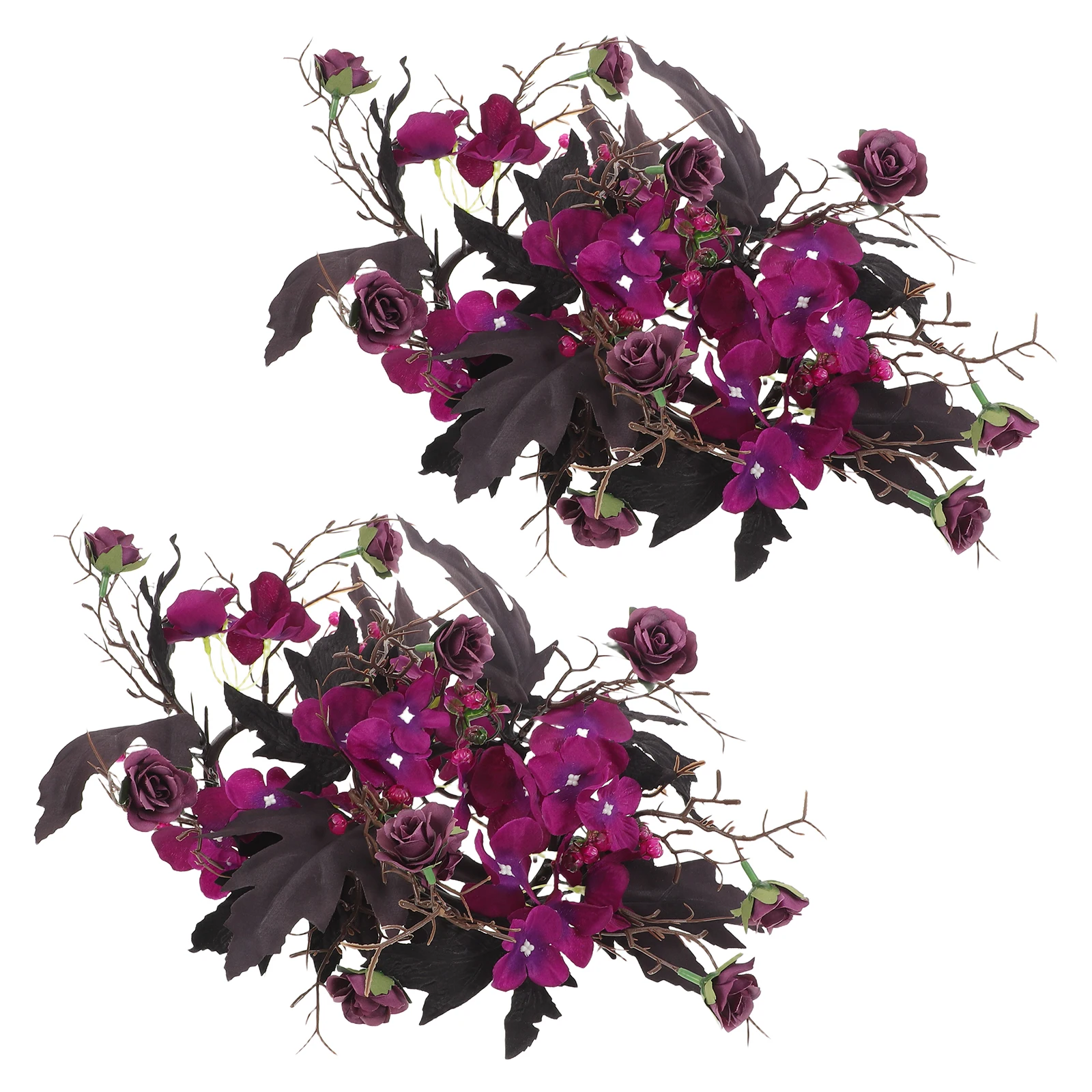 

2Pcs Halloween Ring Wreath Artificial Rose Maple Leaf Gothic Holder Table Decoration Centerpiece