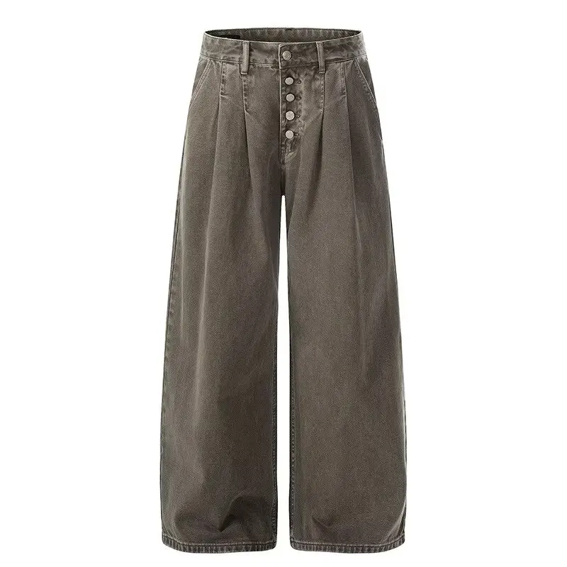 

Mr. WH American Retro Spring Autumn Wide Leg Men's Jeans Loose Silhouette Pleated Design Knife Pants Casual Straight Cut