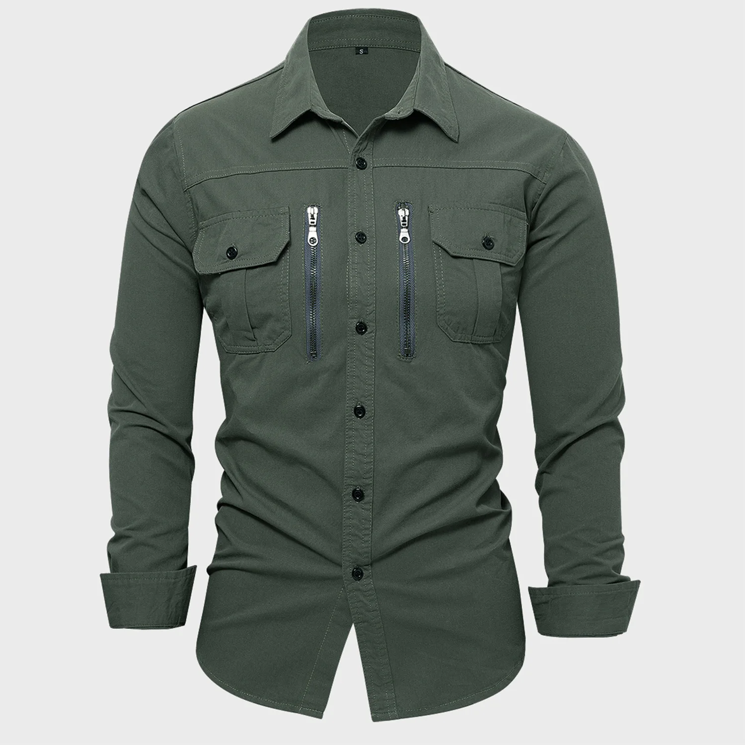 

New Cotton Men's Multi Pocket Long Sleeved Shirt, Fashionable Plus Size, For Spring, Summer, and Autumn Commuting Top JJ598