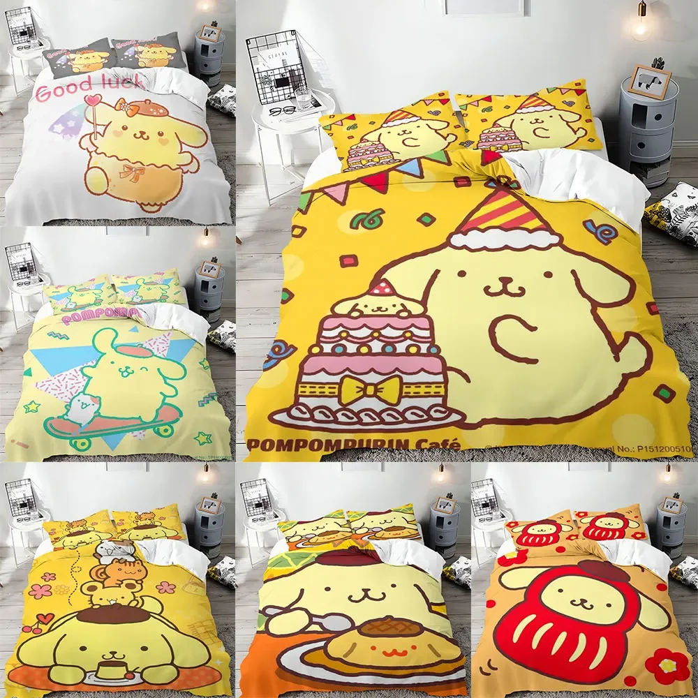 

Cartoon Sanrio Comforter Cover Pompompurin Bedding Sets Bed Quilt Cover Duvet Cover Pillow Case 2-3 Pieces Sets Home Decor