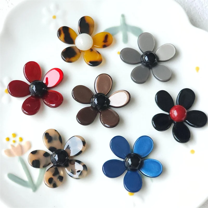 Min order 20pcs/lot color print cartoon flowers shape acrylic beads diy jewelry garment hair accessory