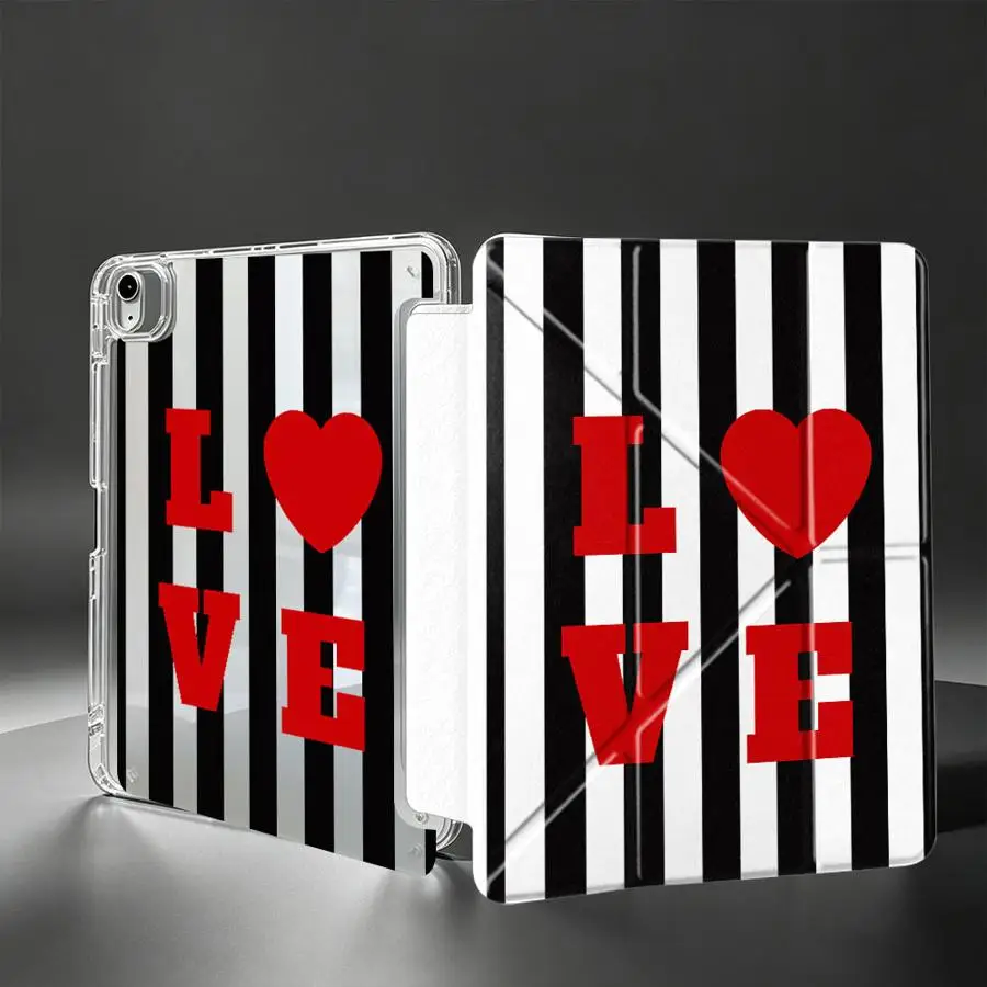 With Pen Slot Cover Tablet Case For iPad Mini 7 6 5 11th 12th Air 8 M2 M3 3 Pro 13 2025 2026 9th 10th Gen Striped Love Heart