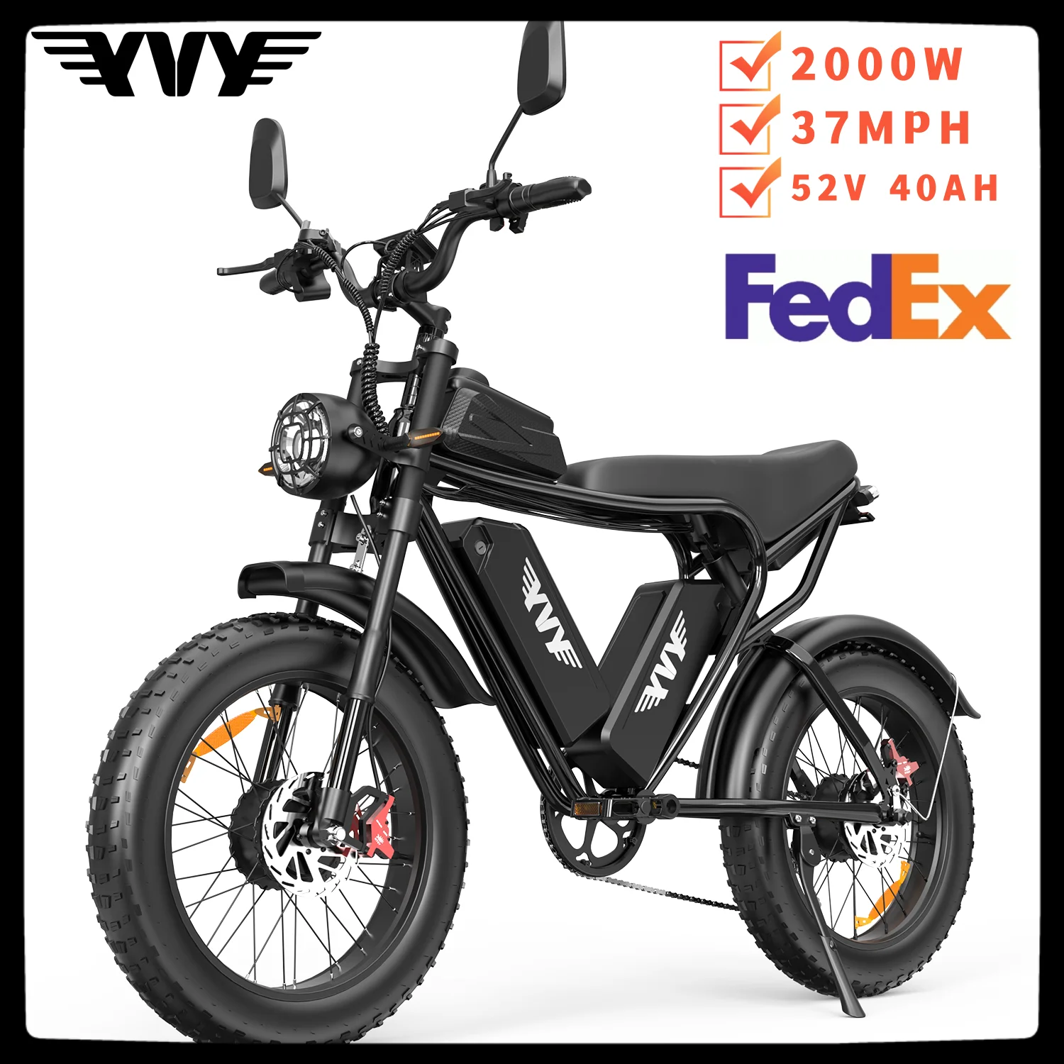 YVY دراجة كهربائية للبالغين 2000 واط 52 فولت 40AH E-الدراجة 20 "x 4.0 الدهون الإطارات دراجة كهربائية جبلية الترابية دراجة التنقل الكهربائية