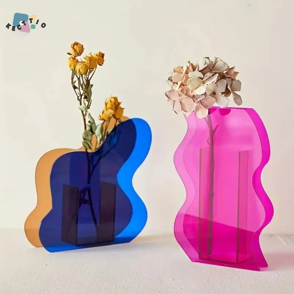 

Stylish Acrylic Hydroponic Vases Break-Resistant Geometric Hydroponic Floral Container Wave Shape Desktop Flower Jar Living Room