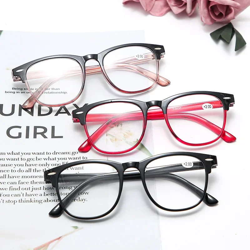 Hot Sales Retro Elliptic Glasses Women Anti-Blue Light Computer Eyewear Big Student Reading Eyeglasses Frame Diopters +1.0+4.0