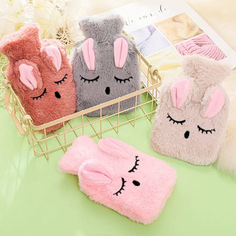 Plush Rabbit Hot Water Bag Insulating Hand Warmer With Cover Winter Feet Warmers Reusable Warm Bottle for Pain Relief Therapy