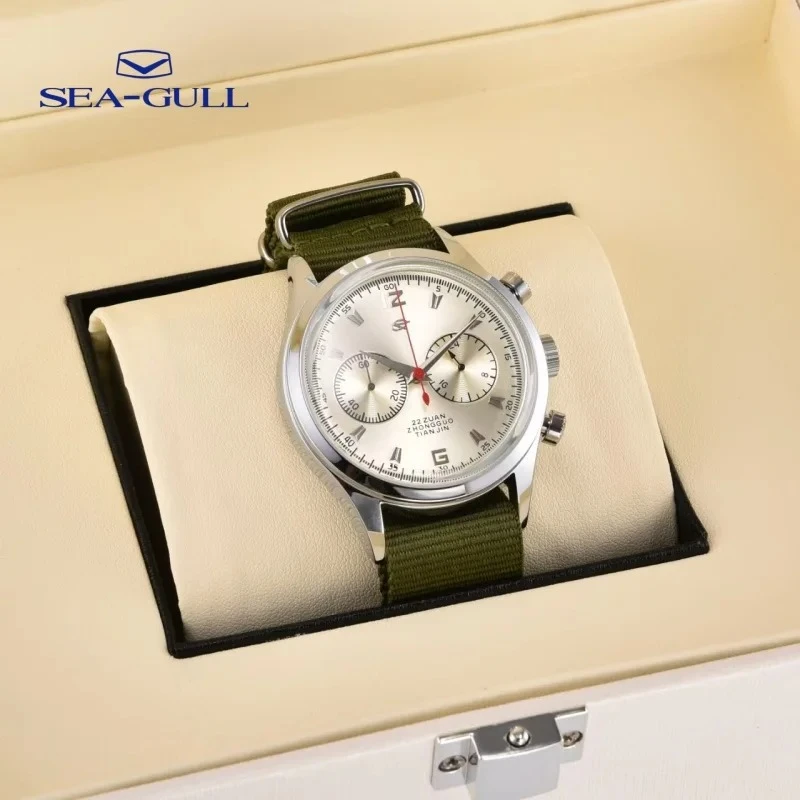 Jam Tangan Quartz Pilot Angkatan Udara Seagull 1963 Vintage, Kronograf Kolom Roda, Jam Tangan Kasual untuk Hiburan