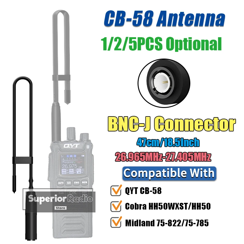 CB-58 27MHz Foldable Tactical Antenna BNC Connector 47cm High Gain 26.965MHz-27.405MHz Compatible with BC75XLT Radio Accessories