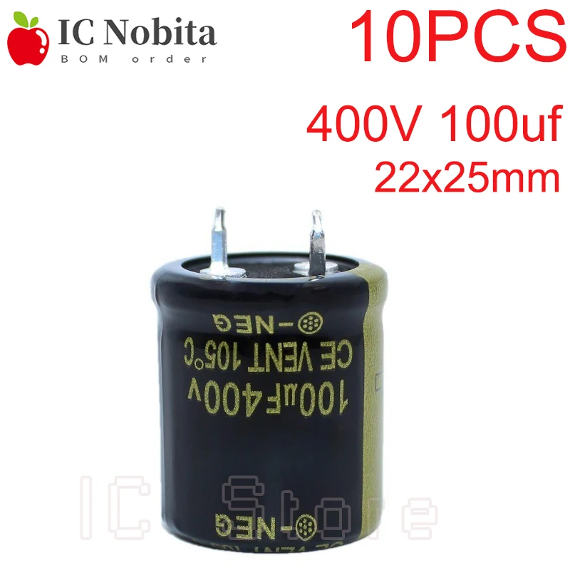 

10PCS 400V 100uf Audio Electrolytic Capacitor Low ESR High Frequency 22x25mm 400V 100uf Aluminum Capacitor Hifi Amplifier 22*25