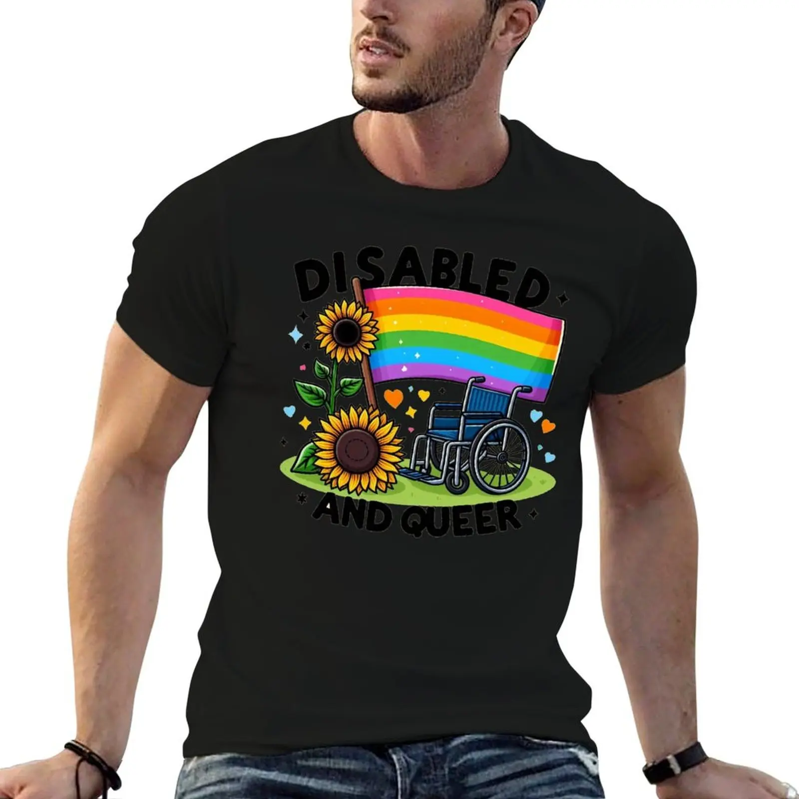 Disabled and queer T-Shirt blue archive tops plus size tops for a boy black t shirts for men