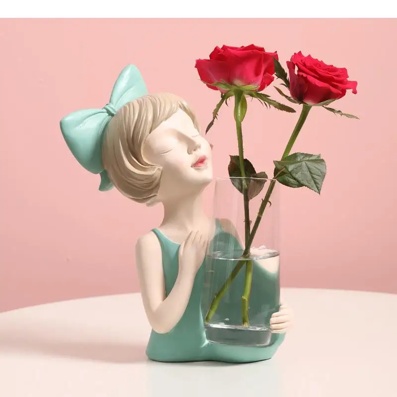 Cute Modern Girl Vase Desk Decoration Floral Vases Decorative Flower Arrangement Lovely Hydroponics Glass Flowers Pots