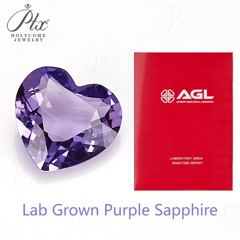 

Lab Grown Purple Sapphire Loose Gemstone Heart Shape Wholesale Selectable AGL Certificate Diy Accessories Hot Sale Top Quality