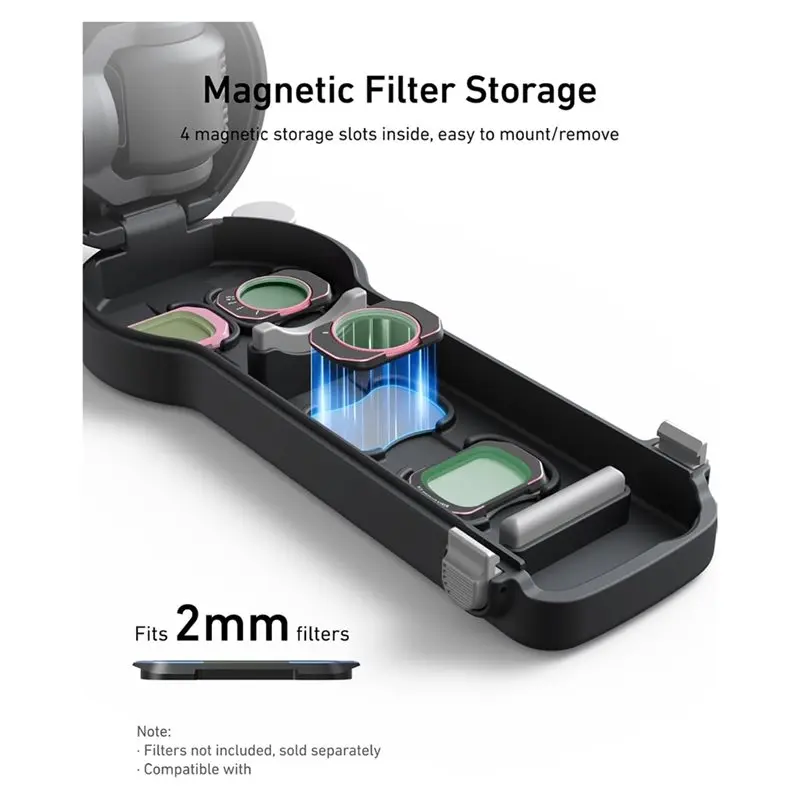 ABGN Black Rigid Protective Shell For DJI Osmo Pocket 4/3 Hard Case, Includes 4 Magnetic Filter Slots& 4 Filter Slots Shields