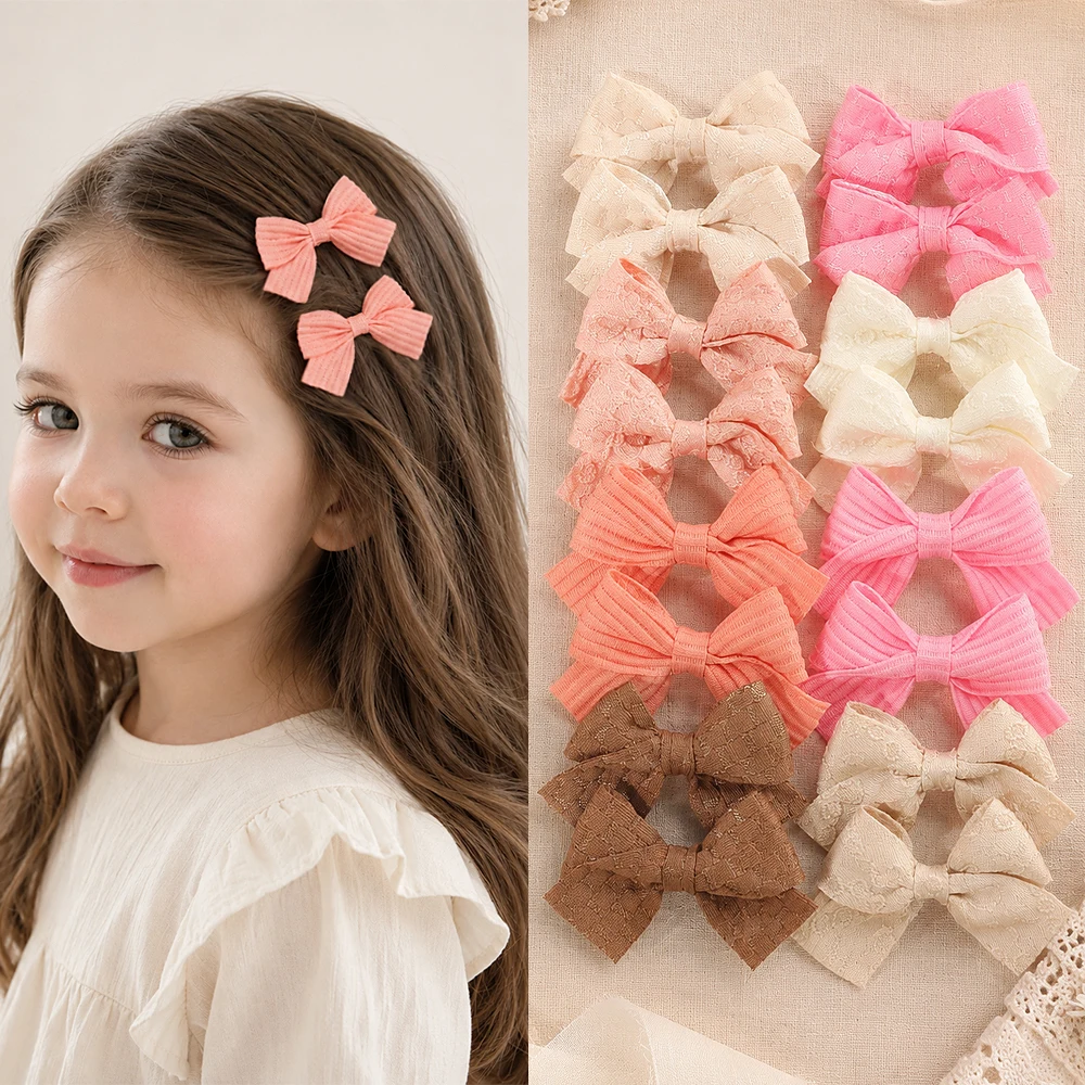 6PCS Waffle Ribbon Bow Hair Clips Children's Party Decoration Clips Fringe Clips Hair Accessories Gifts for Teenagers and Girls