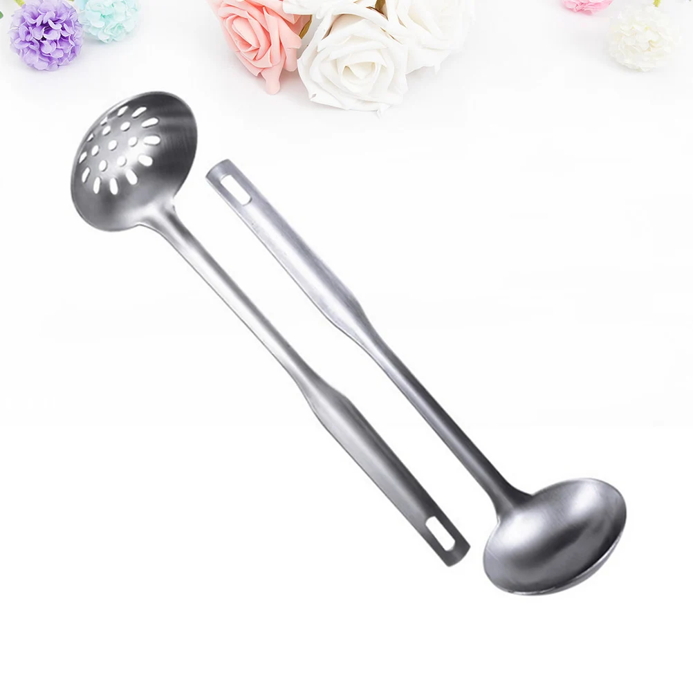 

2Pcs Stainless Steel Hot Pot Soup Ladle Spoon Colander Set Rust-Resistant Long Handle Cookware for Home Restaurant Buffet