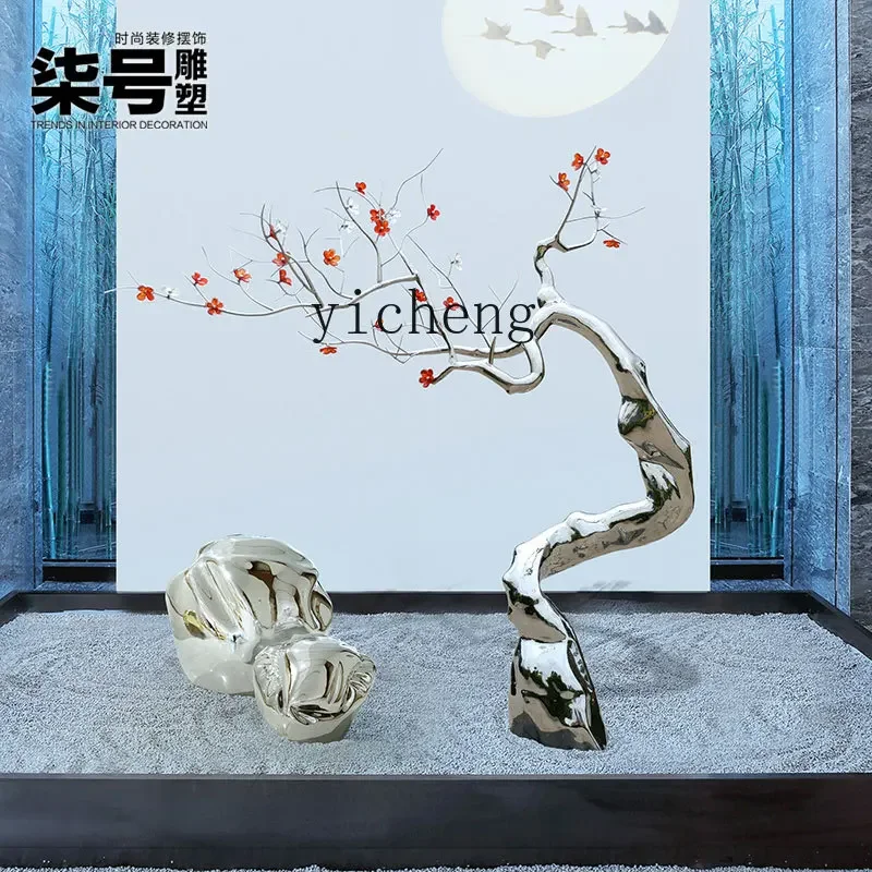 X-28 Outdoor Stainless Steel Floor Sculpture Hotel Sales Office Large Lucky Plum Blossom Tree Ornament